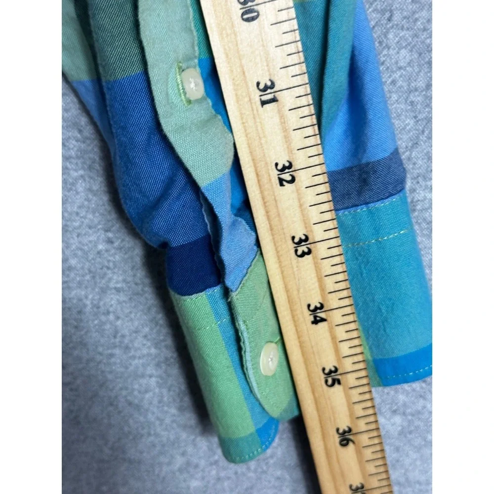 IZOD Saltwater Shirt Mens XXL Blue Green Plaid Long Sleeve Beach Vacation Preppy